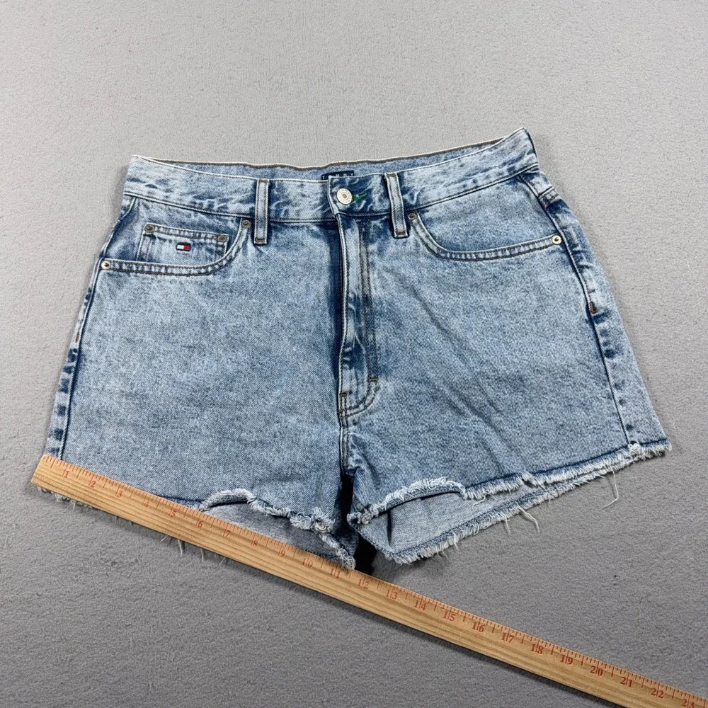 Vintage Tommy Jeans Denim Shorts Women 30 High Rise Raw Hem Acid Wash Light Blue - Picture 3 of 11